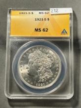 1921-S Morgan Silver Dollar in ANACS MS62 Holder