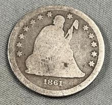 1861 Seated Liberty Quarter Dollar, Civil War Coin