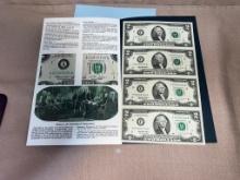 Uncut sheet of 4- 1995 $2.00 Federal Reserve notes