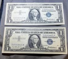 2- 1957 Silver Certificates,  Sequential Serial Numbers