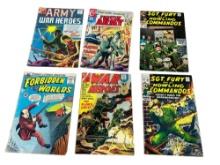 Early lot of 6 War related Comics, Sgt Fury, Army War Heroes and more, most are 12 cent