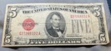 1928C Red Seal $5.00 United States Banknote