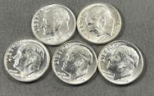 5- 90% Silver Roosevelt Dimes, BU, SELLS TIMES THE MONEY