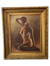 VINTAGE NUDE EROTIC WOMAN OIL PAINTING ON CANVAS PAINTING SIGNED