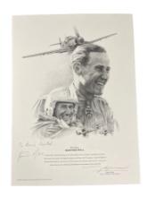 General Gunther Rall German Luftwaffe Fighter Pilot Signed Lithograph by John D. Shaw