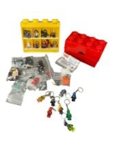 LEGO Minifigure Mini Lego People with Display Case and Keychain Collection Lot