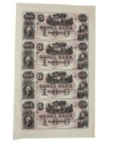 Uncut Sheet 1800's $100 Canal Bank New Orleans Notes
