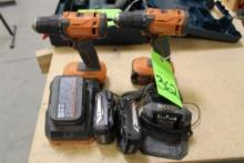 Lot of (2) Cordless Ridgid Drills w/ (2) Chargers and (2) Batteries