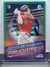 Jarren Duran 2022 Bowman Chrome Rookie of the Year Green Mojo (#44/99) RC Rookie Refractor Insert