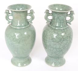 Pair of Chinese Porcelain Caledon Vases