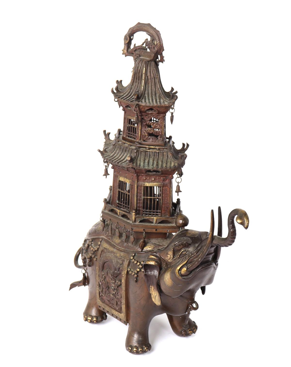 Chinese Bronze Elephant Pagoda Incense Burner
