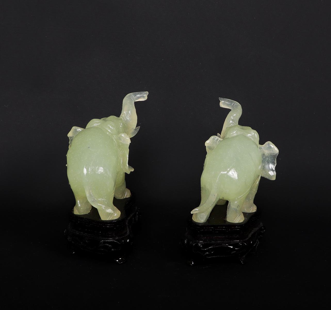 Fine Pair of Celadon Glass Elephants