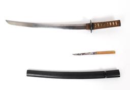 Japanese Wakizashi Short Sword, w/ Kozuka & Scabbard