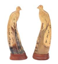 Elegant Pair of Carved Horn Birds