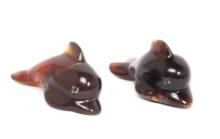Pair of Blue Amber Carved Dolphins