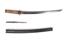 Japanese Wakizashi Short Sword, w/ Kozuka & Scabbard