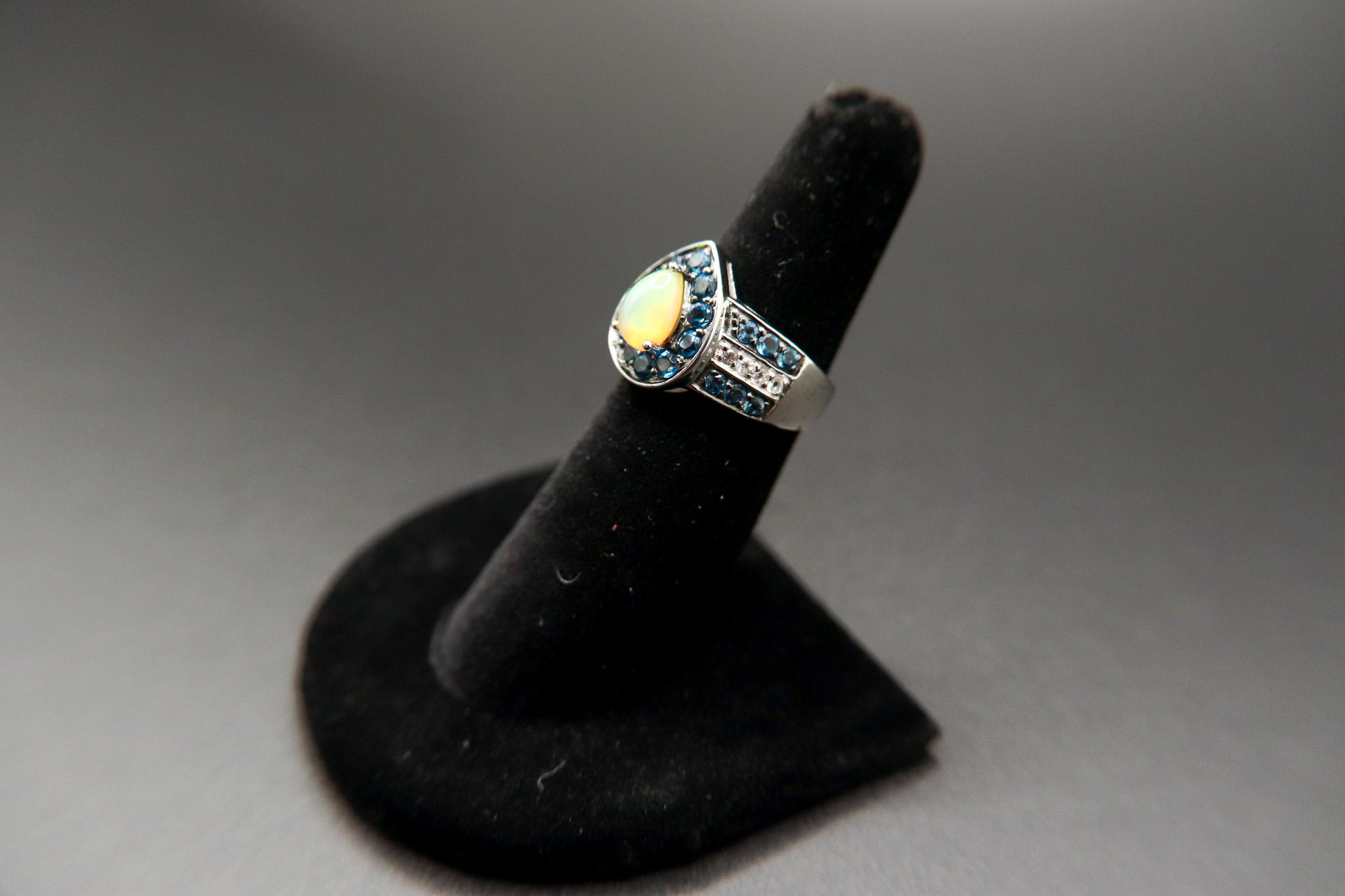 Ethiopian Opal and White Topaz Sterling Silver Ring