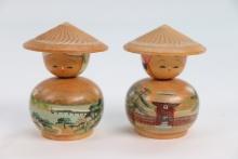 Two Vintage Wooden Kokeshi Dolls