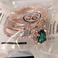 Rose Gold and Emerald Colored Wedding Set Rings