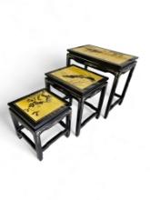 Set Of Three Nesting Oriental Tables In Gold And Black Lacquer