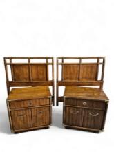 Pair of Mid-Century Drexel Accolade Campaign Nightstands and Pair of Twin Headboards