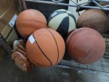 Basketballs and Baseball glove