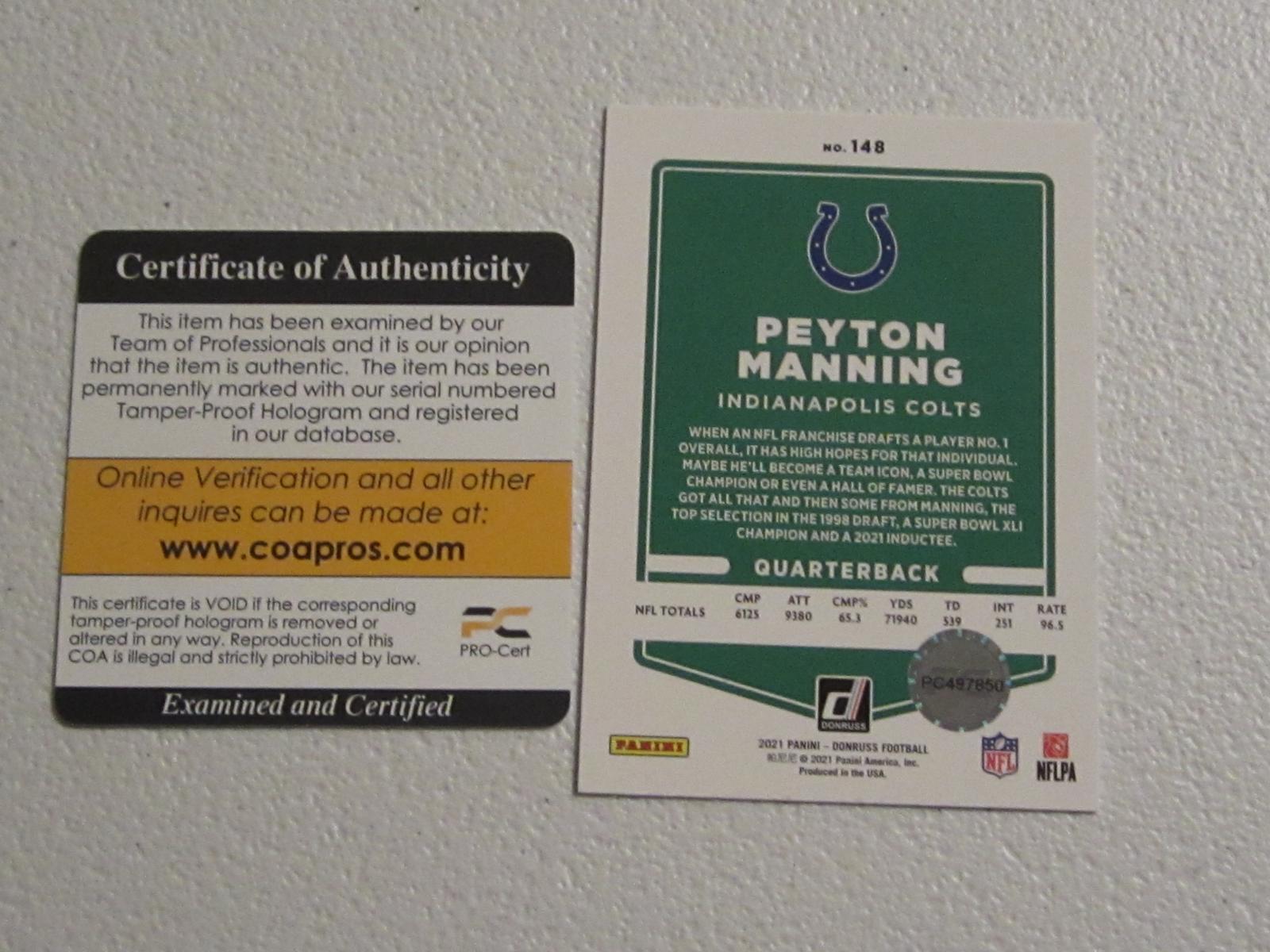 PEYTON MANNING SIGNED TRADING CARD WITH COA