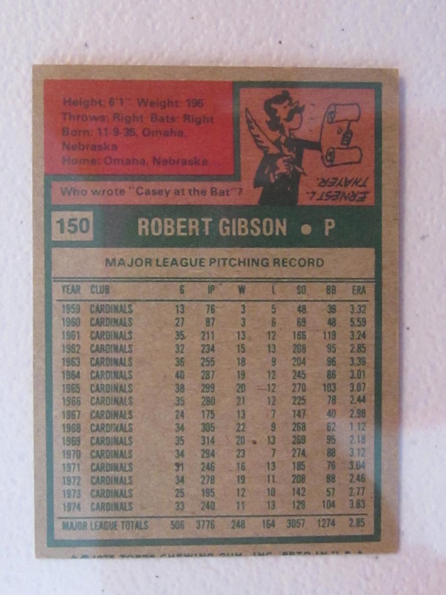 1975 TOPPS MINI BOB GIBSON NO.150 VINTAGE