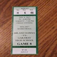 2017 Varsity basketball ticket hiland hawks vs garaway high school game 8