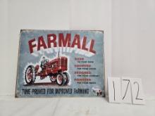 Repo metal sign Farmall time proved for improved farming good condition