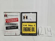 IH No 1 engine oil can & IH premium enamel thinner #990528R3 both open tops