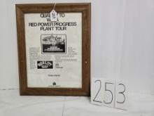 Wooden framed dealer imprint of Qualify to win a Red Power Progress plant tour good condition