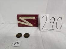 IH ruler/calendar & 2 Cyrus McCormick commemorative token
