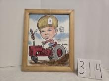 Framed caricature of Jeff Showaker driving IH tractor by Kent Roberts 2003
