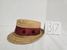 womans straw durby hat with red band