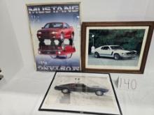 Lot Of 3 Framed Mustang 64.5/94 Poster Has Holes Frame In Poor Cond And Mach I And Boss 302
