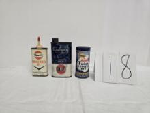 Sunoco Tube Repair Kit Gulf Insect Killer And Gulf Houshold Oil Cans (lot Of 3)