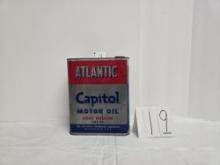 Atlantic Capitol Motor Oil Sae 20 Empty 2 Gall Tin In Good Cond