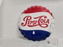Tin Pepsi Cola Sign Shape Of Bottle Cap Fair Condition