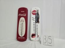 2 Tin Coca-cola Thermometers Good Cond