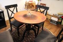 Copper Top Dining Table, Chairs and Rug