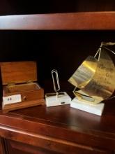Reuge Music Box, Brass Paper Clip and Sail Boat. Music Box works.