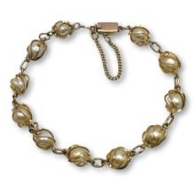 14K Gold Caged Pearl Bracelet