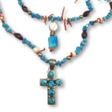 Southwestern Tommy Moore Turquoise, Coral and Sterling Silver Double Stand Necklace