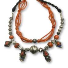 Pair of Tribal Coral and Silver Alloy Necklaces