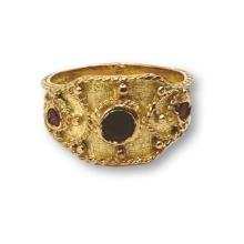 Vintage Etruscan Style 14K Gold and Gemstone Ring