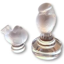 Pair of Lalique France Owl and Bird Paperweights