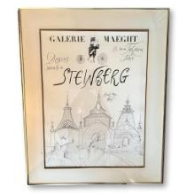 Vintage Framed Saul Steinberg Galerie Maeght Exhibition Poster