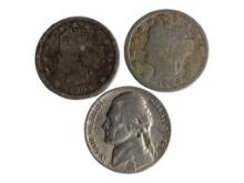 Lot of 3 Nickels - 1903/1906 Liberty V & 1948 Jefferson