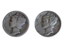 Lot of 2 Mercury Dimes - 1927 & 1945